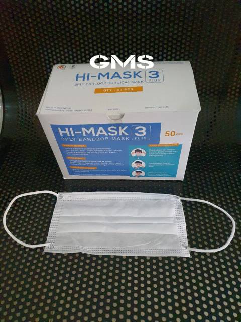 Masker 3 Ply Earloop Dan Hijab / Surgical Mask 3 Ply Merk Hi - Mask Per Box isi 50 Pcs