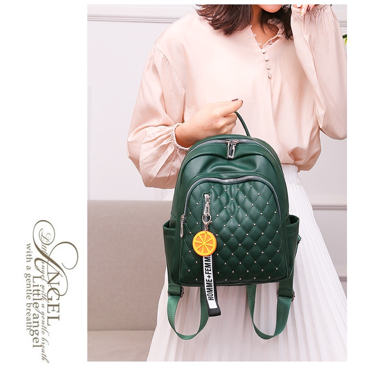kualitas bagus import fashion tas Ransel  rivet women bags  beg perempuan  beg galas PU Leather Cewek Wanita Bag Korea Backpack 7132
