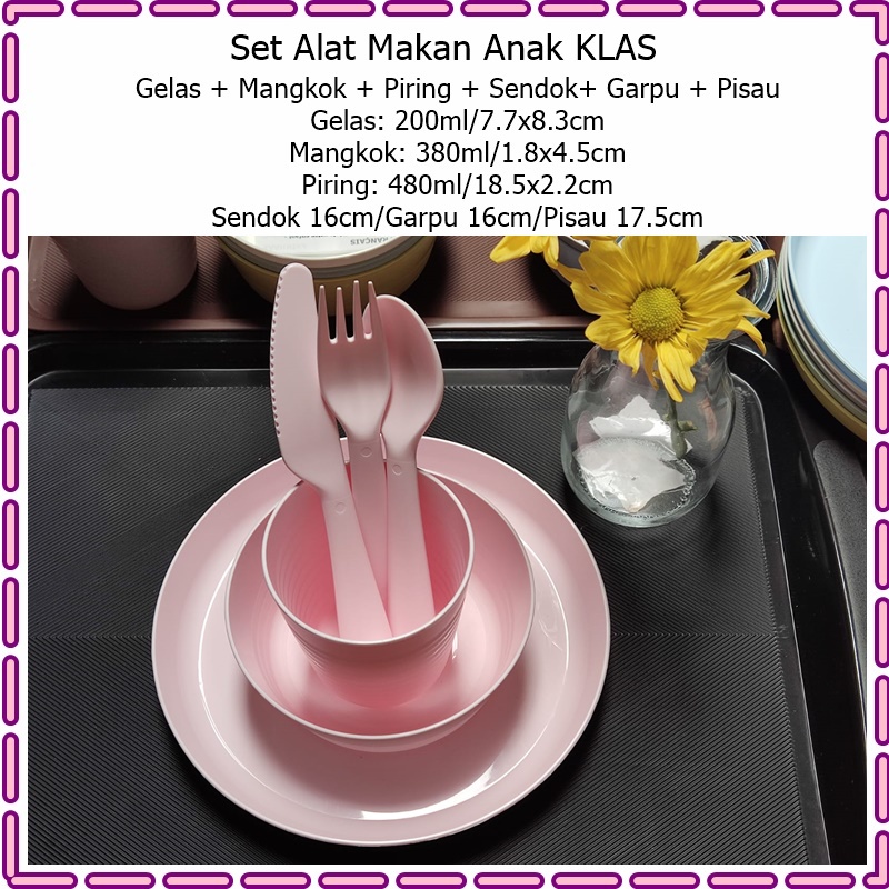 [6in1] Set Alat Makan Anak KLAS Gelas + Mangkok + Piring + Sendok+ Garpu + Pisau