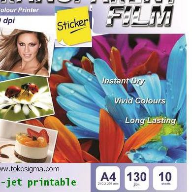 

STIKER TRANSPARAN FILM PRINTABLE INKJET 130micron A4