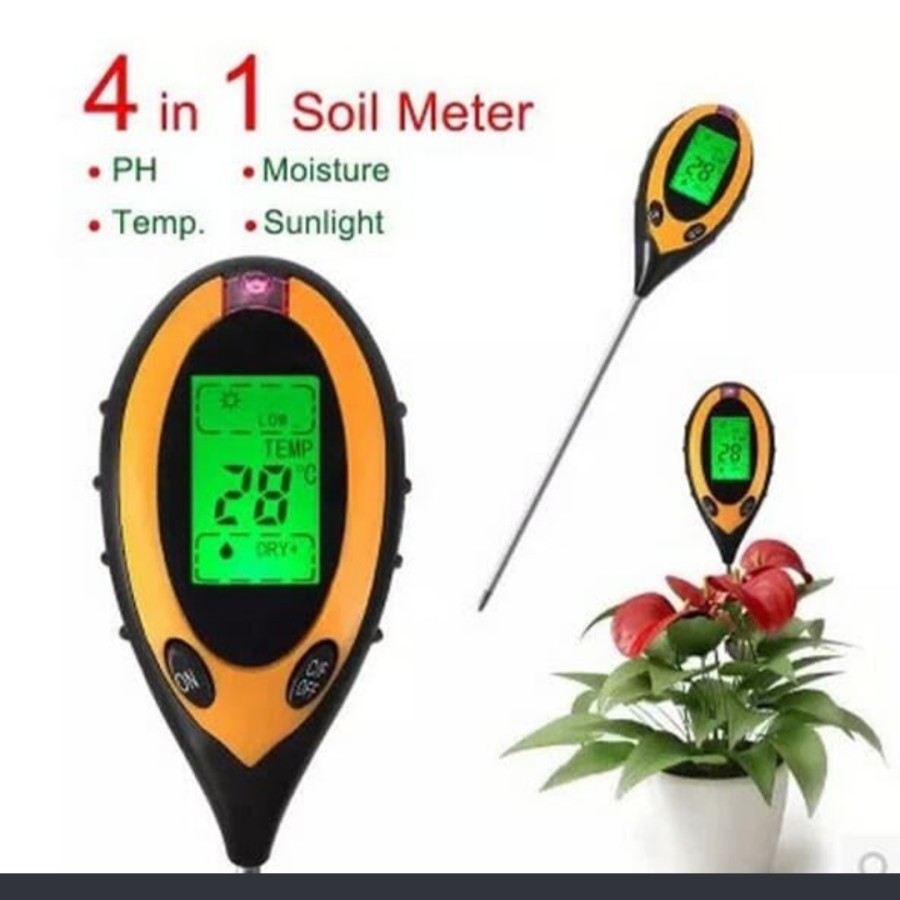 Digital soil meter tester ph tanah 4 in 1 survey garden tanaman peralatan berkebun taman serbaguna
