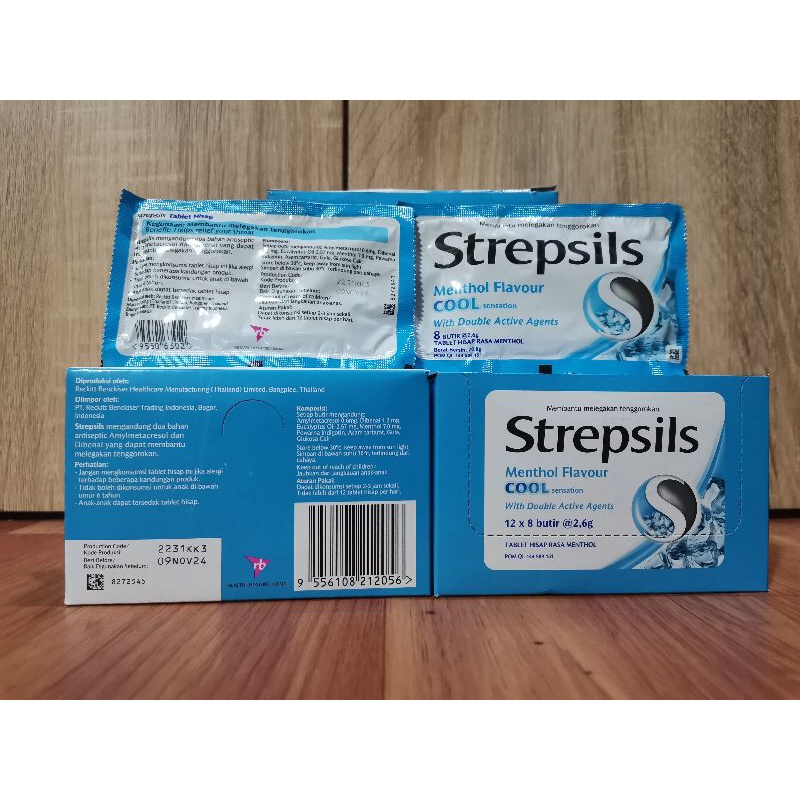 Strepsils 8s x 2  Permen Pelega Tenggorokan MENTHOL &amp; Vitamin C FLAVOUR 8gr x 2 &amp; 6s x 2