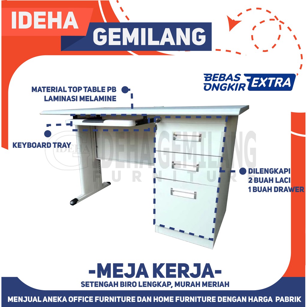 Meja Kerja Setengah Biro Lengkap