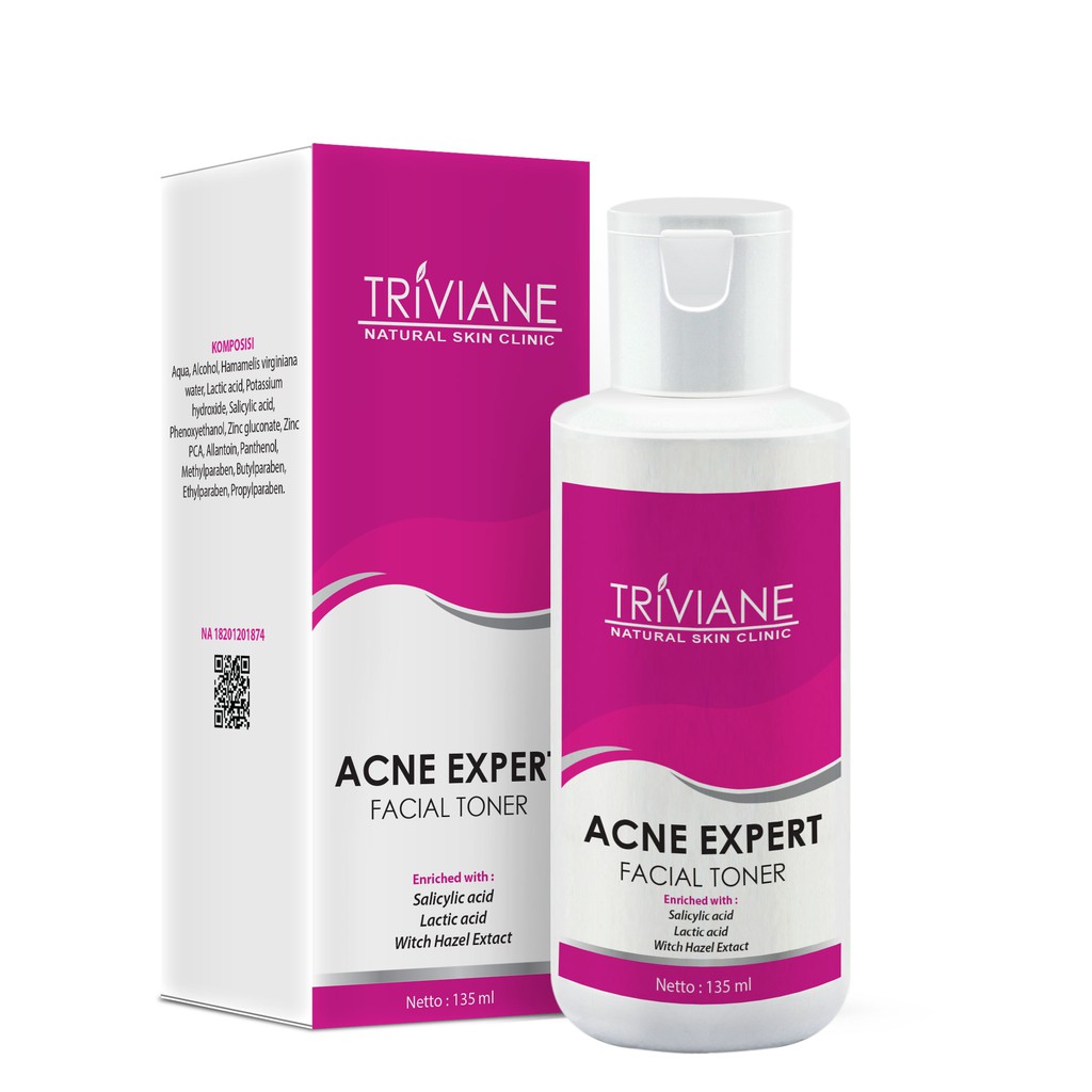 Triviane Acne Expert Facial Toner 135ML ORIGINAL / Penyegar Wajah Berjerawat BPOM Aman