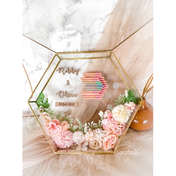 Mahar terarium bunga pink/ Mahar terarium 30 cm/ Mahar uang kertas / mahar murah