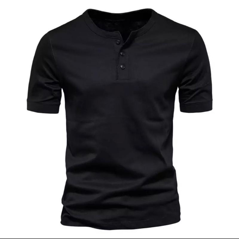 Kaos Kancing Pria Lengan Pendek Henley Roxy Black hitam