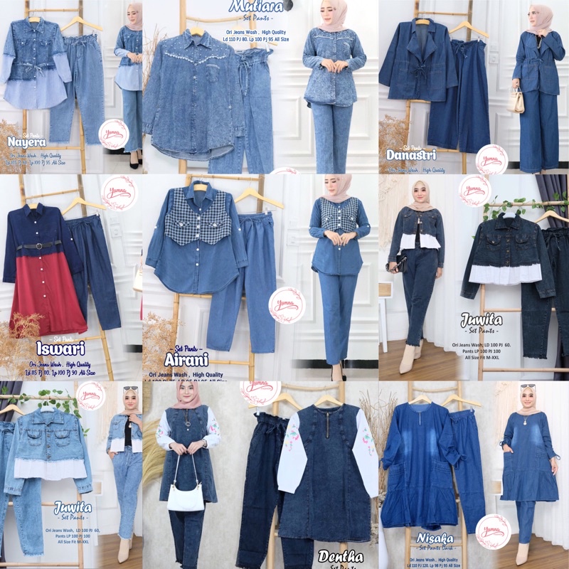 Setelan Jeans wanita • Baju setelan jeans wanita jumbo • setelan baju jeans