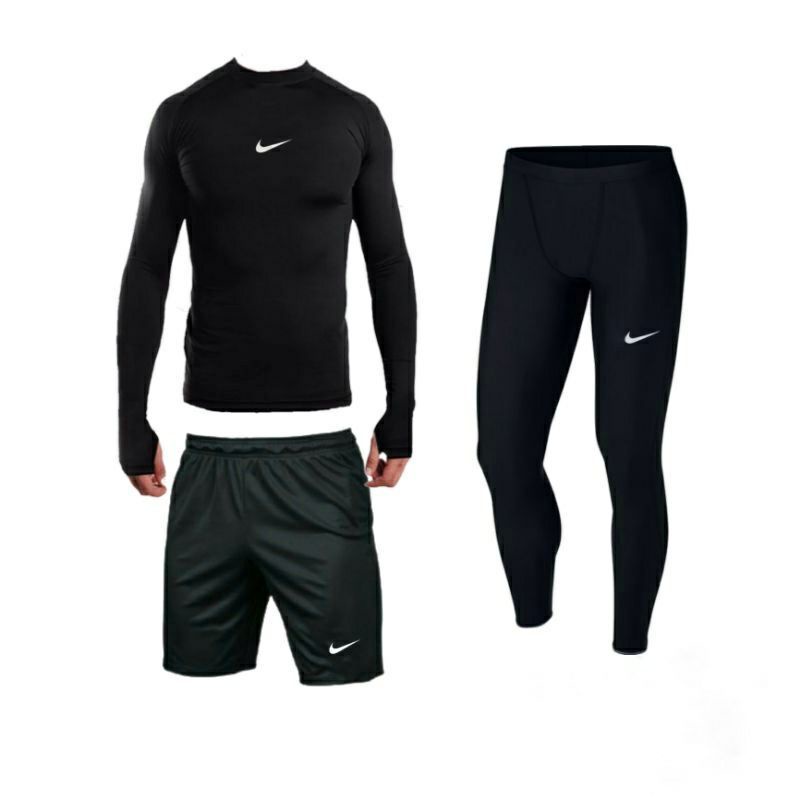FULL SET PAKAIAN OLAHRAGA BAJU MANSET LEGGING BASELAYER OLAHRAGA DAN CELANA PENDEK PRIA OLAHRAGA LAR