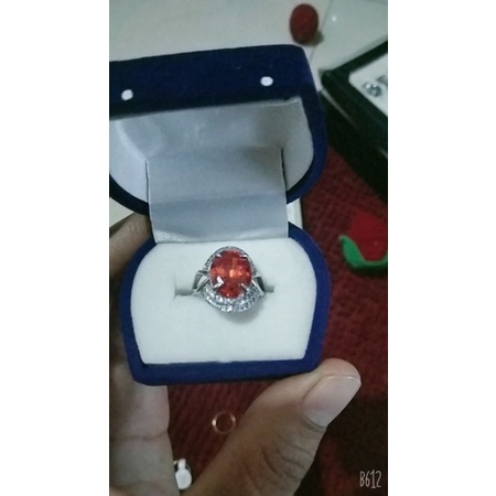 perhiasan cincin perak permata orange dengan taburan Swarovski