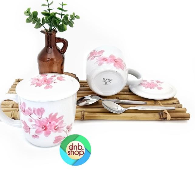 ↓ Zetta Couple Gelas+Tutup+Sendok/Cangkir Kopi Teh Set Isi 2/Mug Cantik (Best seller)