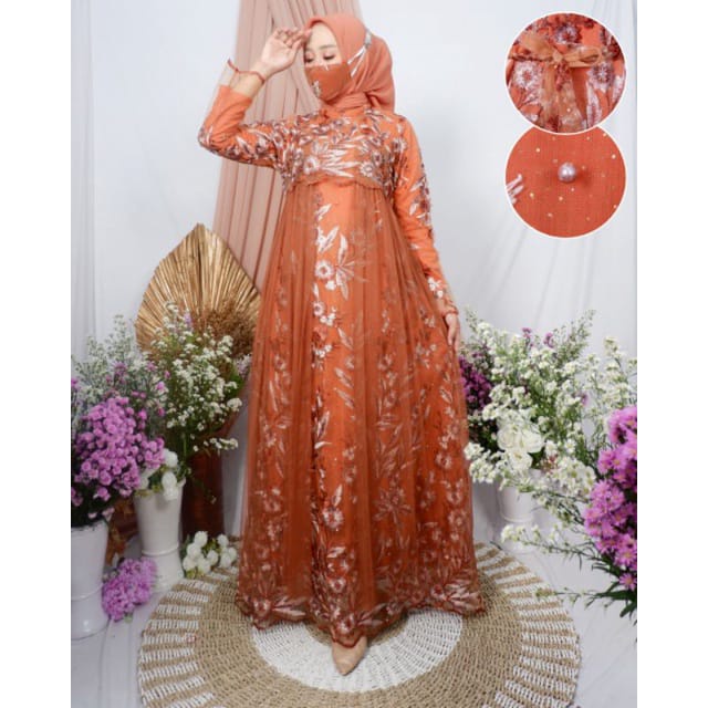Haliya Dress Mix Tille JUMBO / Gamis Kondangan / BAJU DEWASA MURAH TERBARU 2022 / Gamis Kondangan Wa