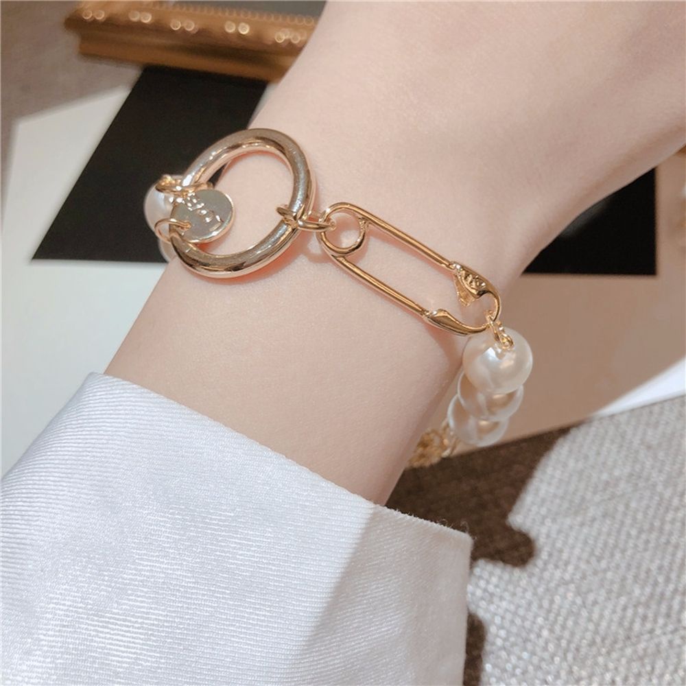 Needway  Retro Couple Chain Korean Fashion Jewelry Pearl Bracelet Circle Punk Female Geometric Square Adjustable Flowers