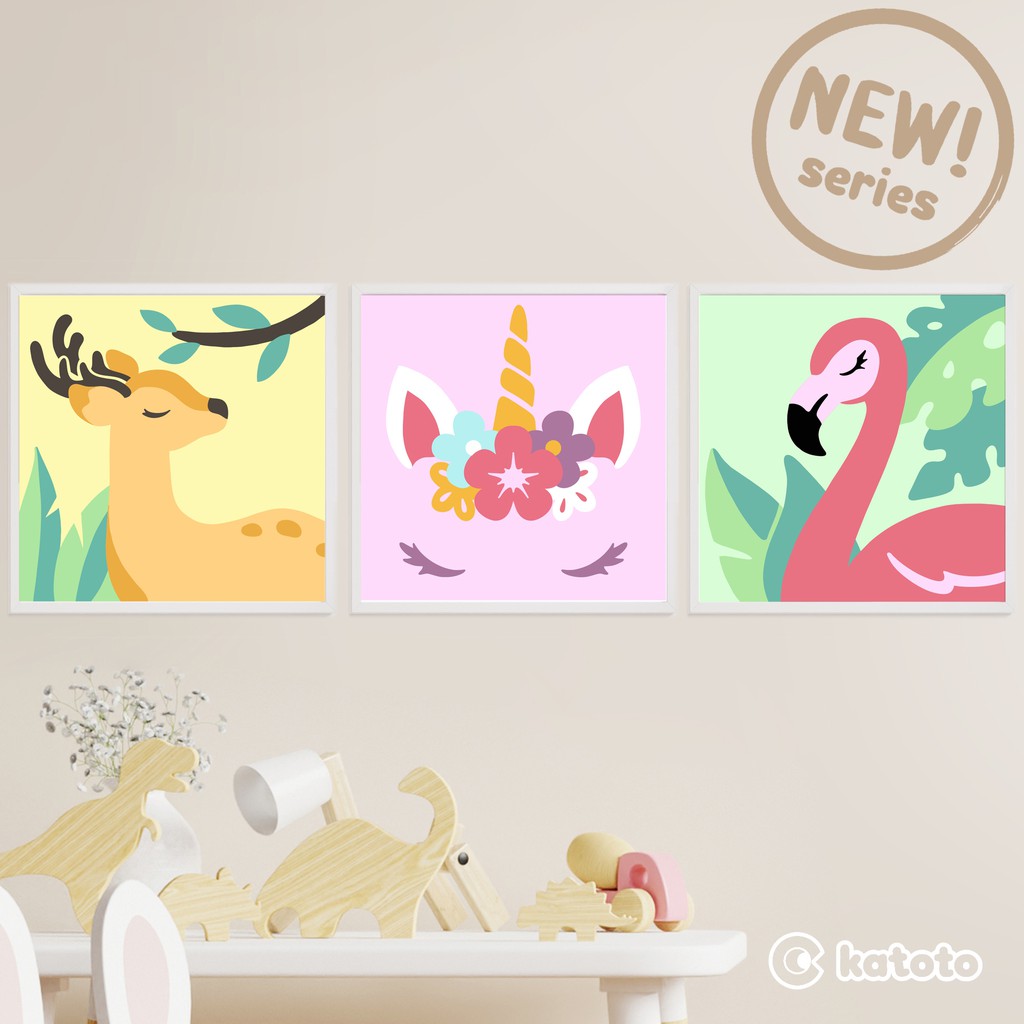 

PAINT BY NUMBERS ANIMALS SERIES. PAKET MELUKIS ANAK PEREMPUAN CANVAS 20X20 CM FLAMINGO UNICORN DEER