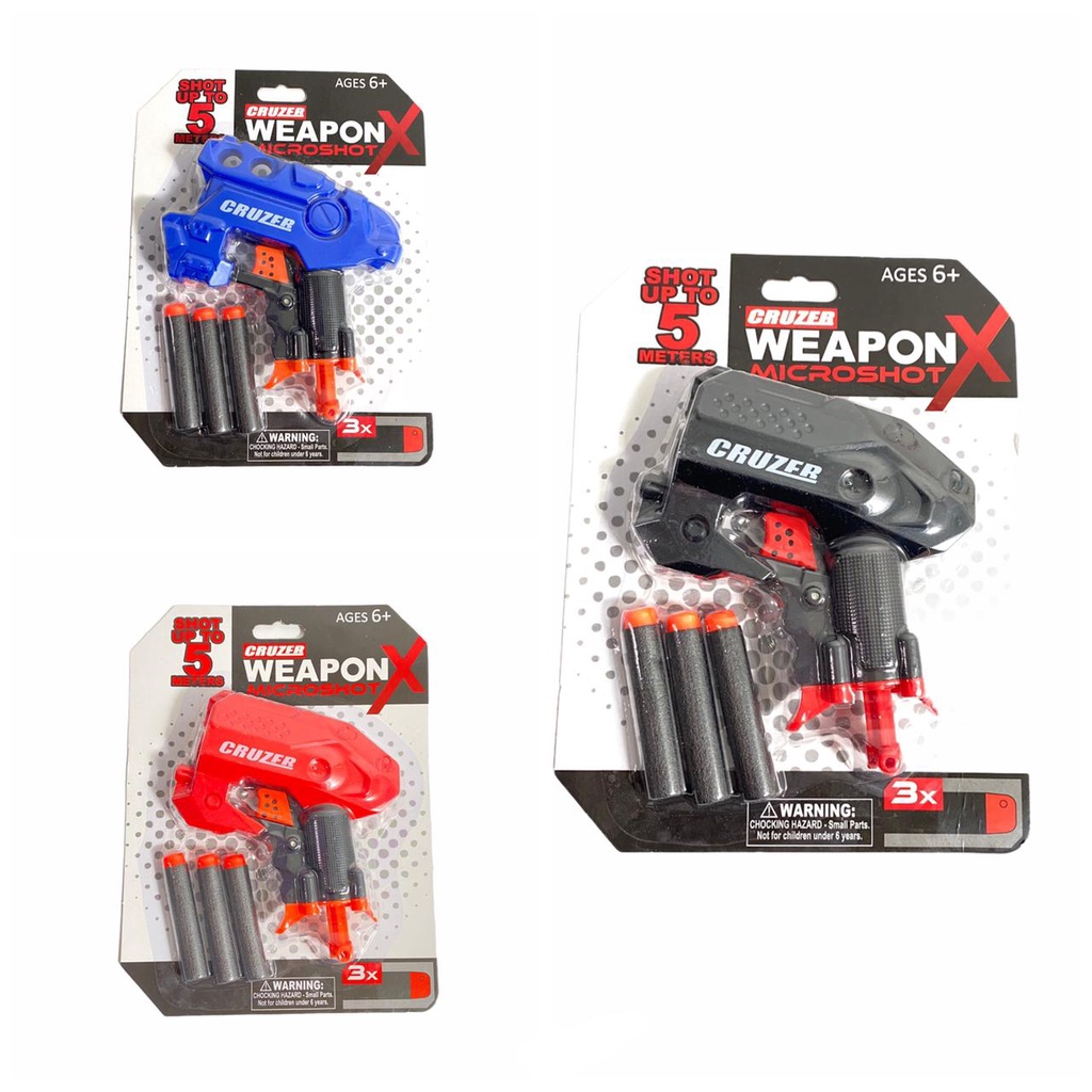 CRUZER WEAPON X MICROSHOT, MAINAN PISTOL ANAK DILENGKAPI 3 PELURU BUSA