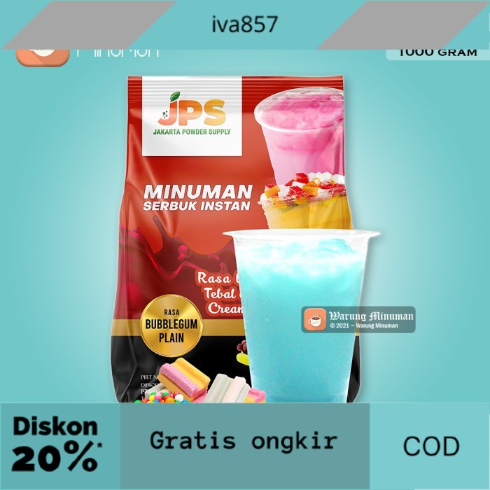 

PROMO Bubuk Minuman 1 kg Bubble Gum Permen Karet JPS Plain Tanpa Gula GRATIS ONGKIR