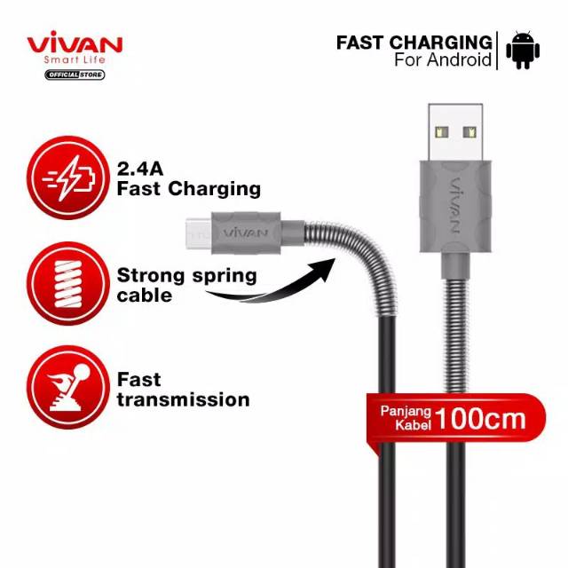 MYSTORE - ORIGINAL KABEL CHARGER VIVAN FM100 2.4A MAX GOOD QUALITY / KABEL DATA / KABEL CAS /FAST