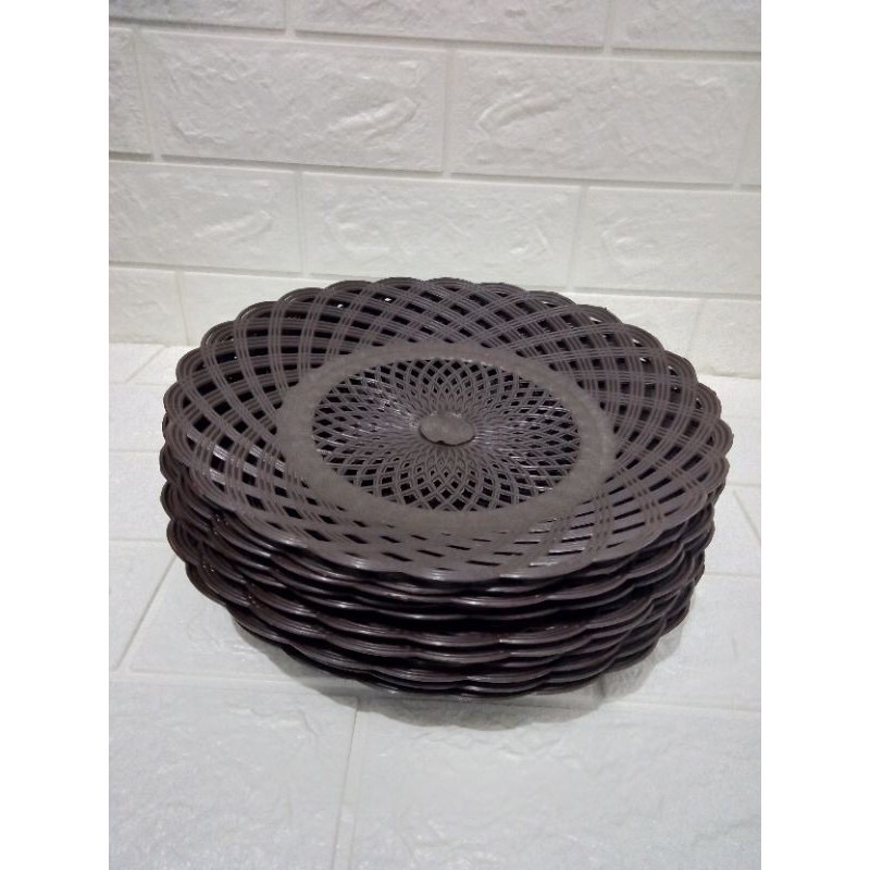 Piring Rotan Anyam Plastik Nasi Ayam Penyet Warna Coklat Tua-3