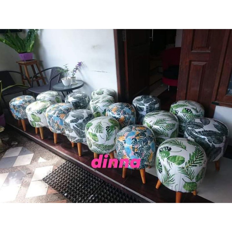 Kursi Puff Stool Bulat, Sofa Stol, Stoll Dekorasi Kaki Kayu Cantik Empuk