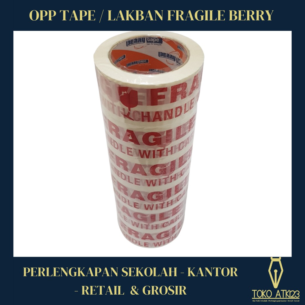 Lakban Fragile Handle With Care Putih Merk Berry 48mm x 80m