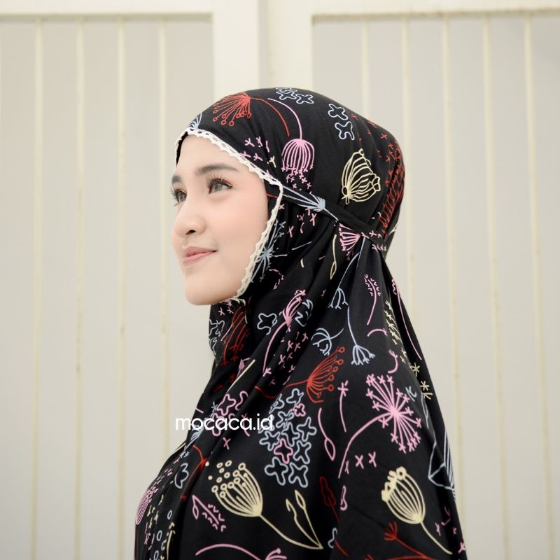 Mukena Dewasa Jumbo 2 in 1 Kayana Motif Bahan Rayon Premium Jatuh Adem Ponco Pouch Tas Sleting Hitam