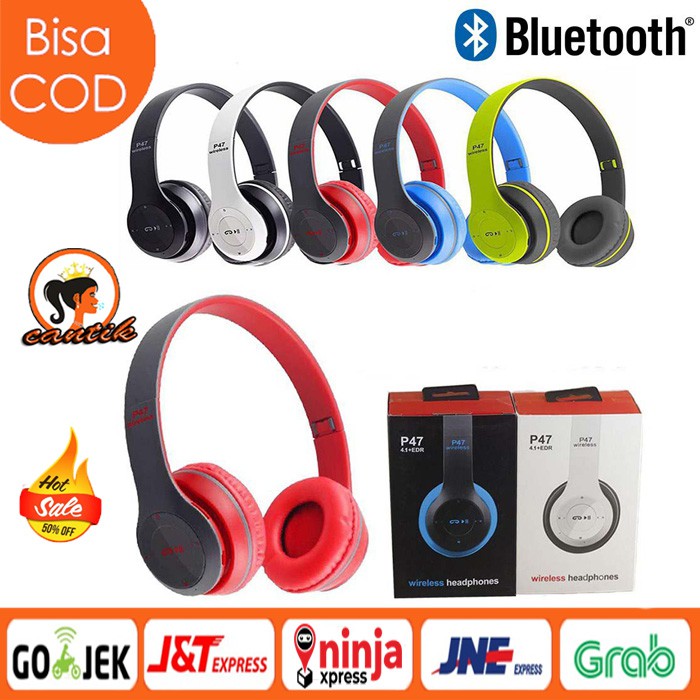 HEADPHONE BLUETOOTH P47 / EARPHONE BLUETOOTH WIRELESS AUDIO AUX BISA TELEPON HANDSFREE