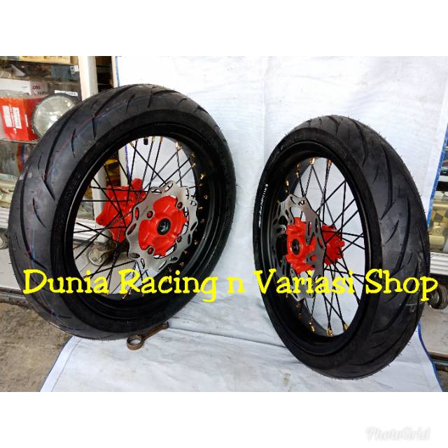 Sepaket Velg Supermoto CRF 150 ring 17 Supermoto tromol ori CRF Ban Tubles paketan siap pasang