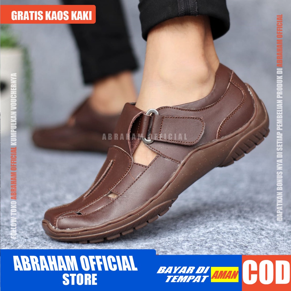 ABRHAHAM Sepatu Formal Pantofel Slop Kulit Hitam Pria