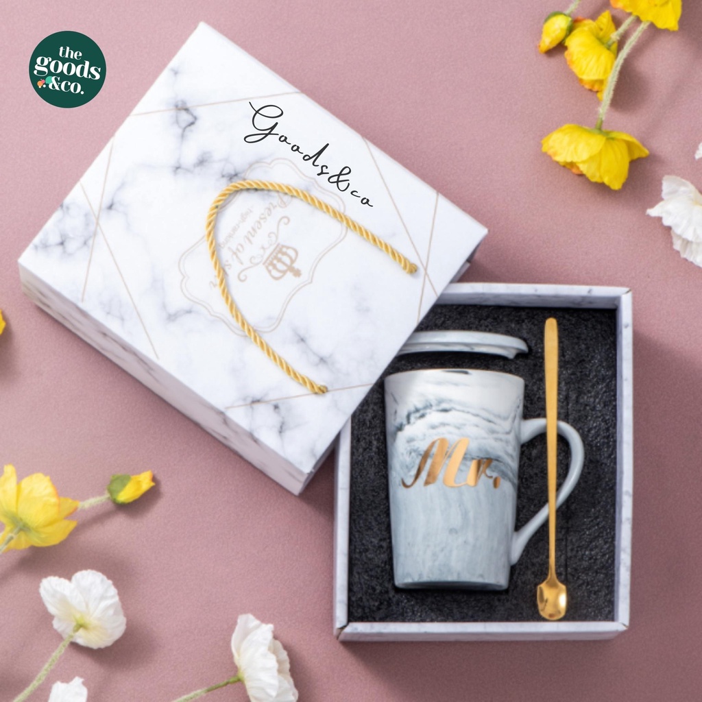 Gelas Couple Marble Mug Set Gift Box Cangkir Couple Mug Set Mr &amp; Mrs