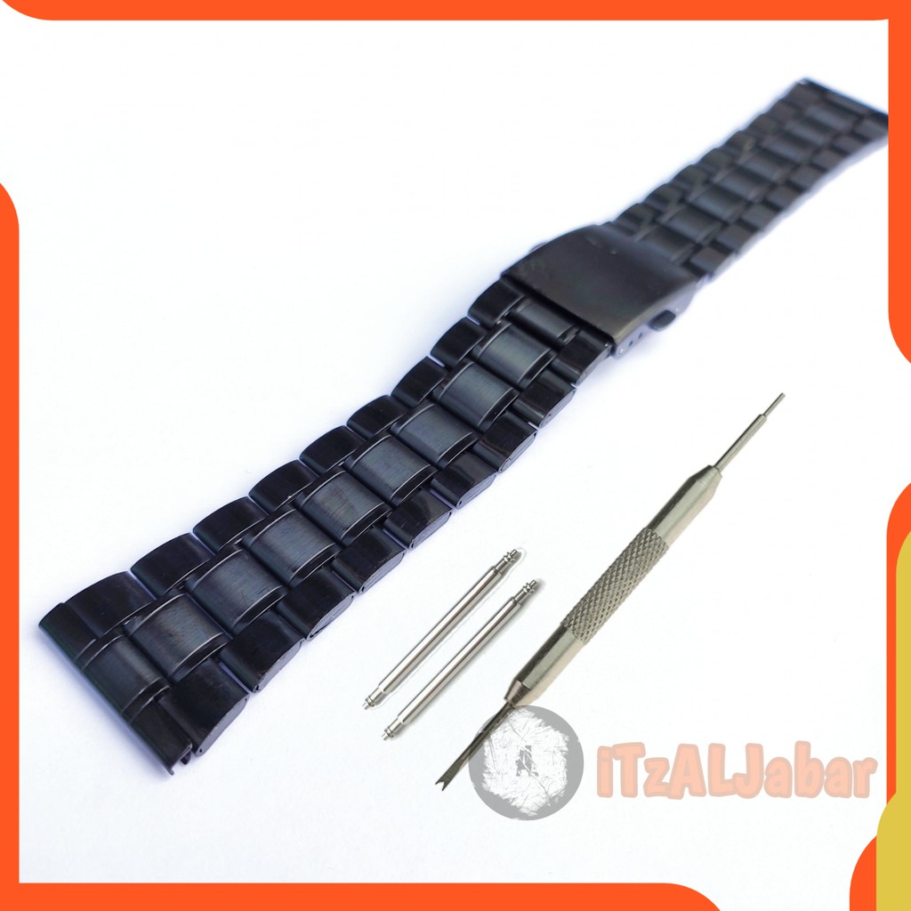 Tali jam Rantai Stainless strap Lurus hitam 20mm 22mm 24mm 26mm