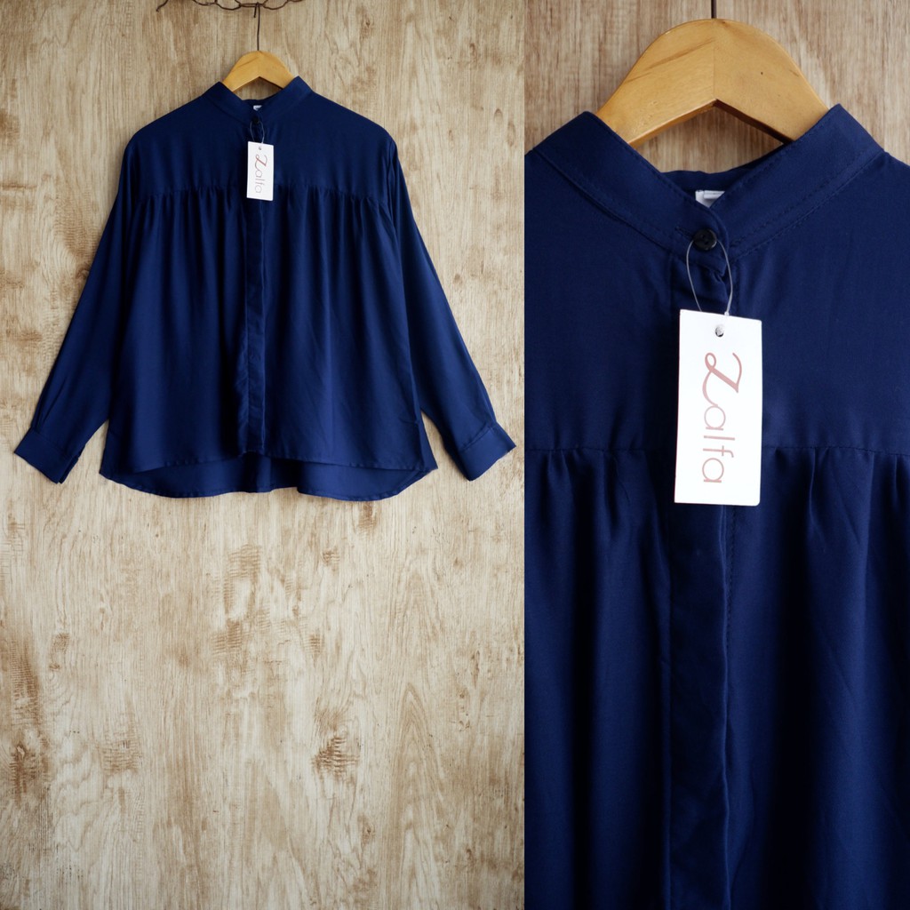 DANIA blouse by ZALFA OUTFIT / blouse polos / blouse wanita murah / blouse rayon-Navy (R.Twill)