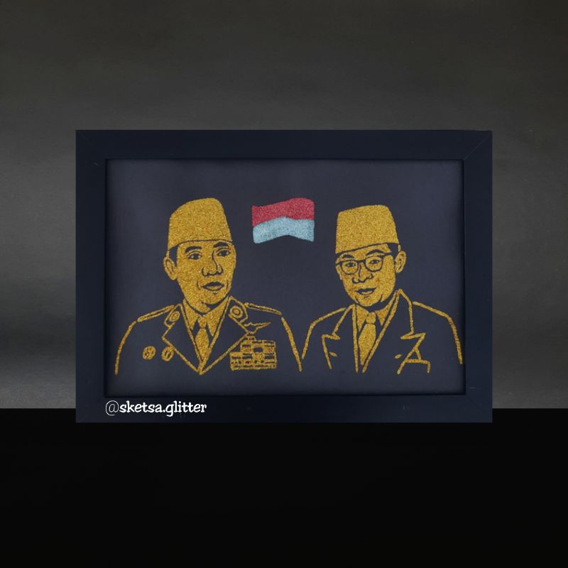 KADO UNIK / Lukisan wajah/ Sketsa wajah Glitter COUPLE "small" + FRAME KACA (30x20 cm)