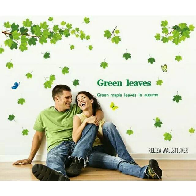 RELIZA WALLSTICKER 60X90 DAUN GUGUR HIJAU GREEN LEAVES WALL STICKER AY9145