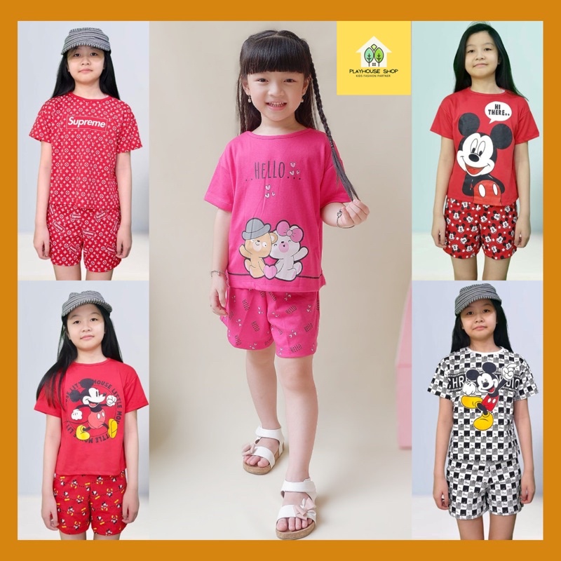 Setelan Anak Perempuan Lengan Pendek Umur 6-12 Tahun / Stelan Anak Cewek Kualitas Import