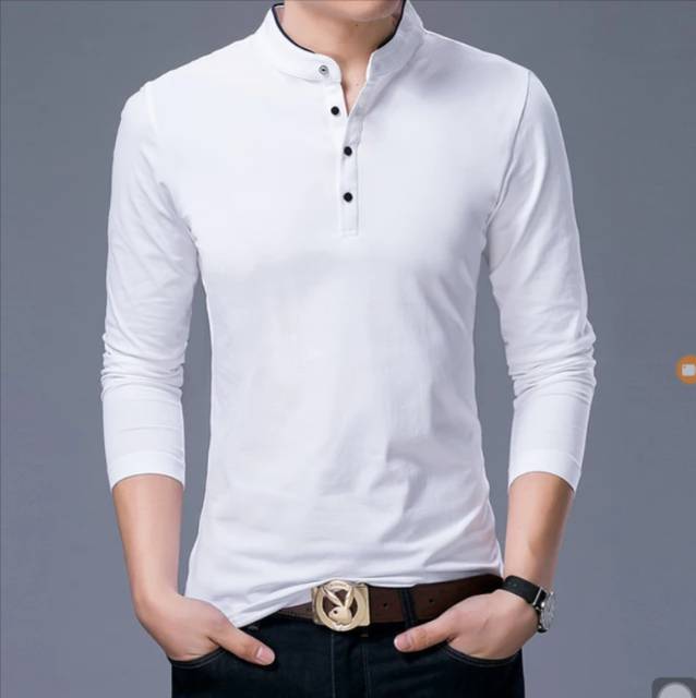 [PREMIUM] Kaos polos lengan panjang kerah shanghai koko Vneck