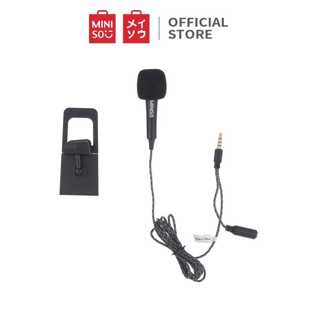 MINISO Mikrofon Mini Kabel Mikrofon Portabel dengan Stand Siaran langsung KTV Livesteam Karaoke Nyanyian-Black