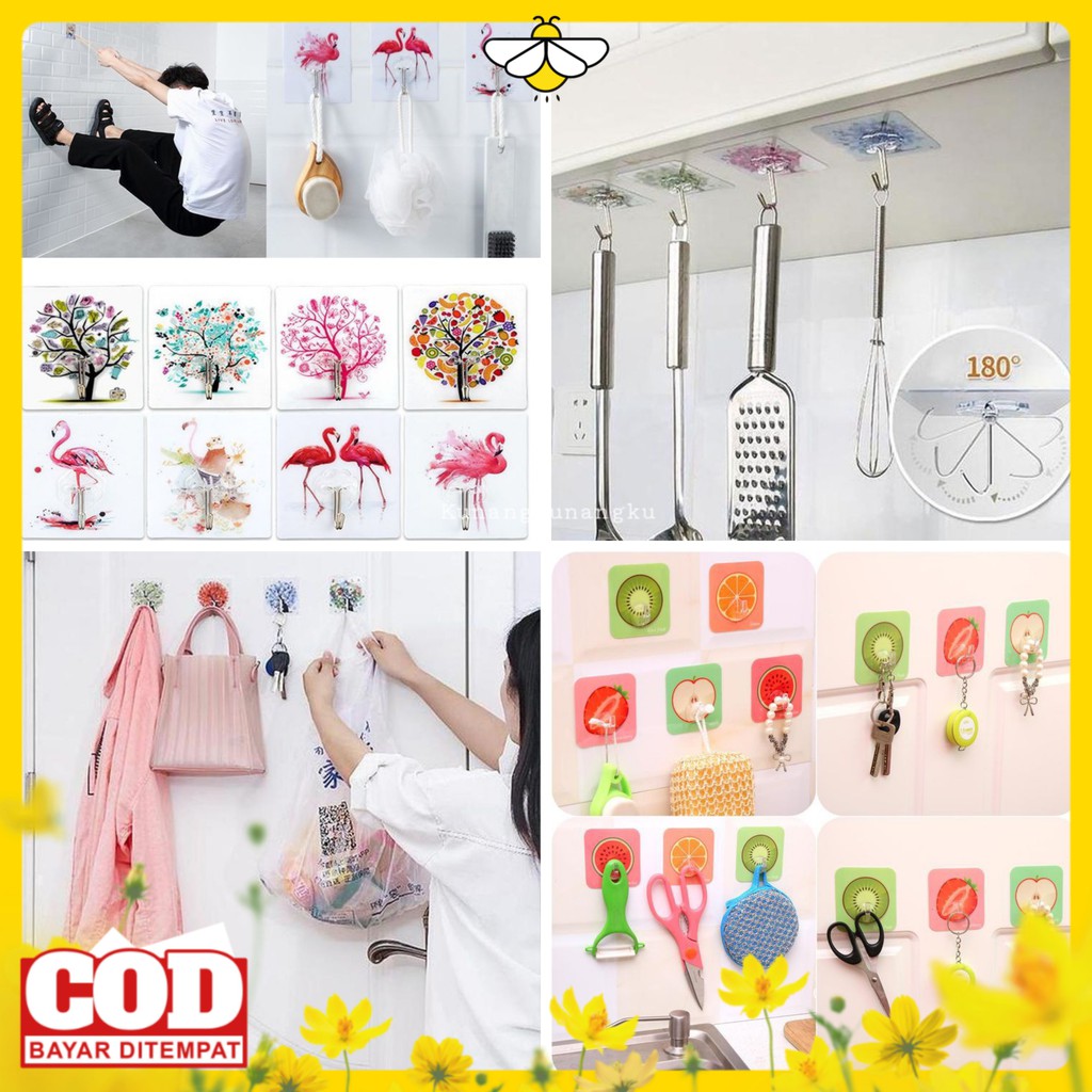 Gantungan HOOK Cantolan Karakter Pengait Tempel Transparan Hanger Besi Cantelan Dinding Kait Dapur Kaca Kamar/Gantungan dinding
