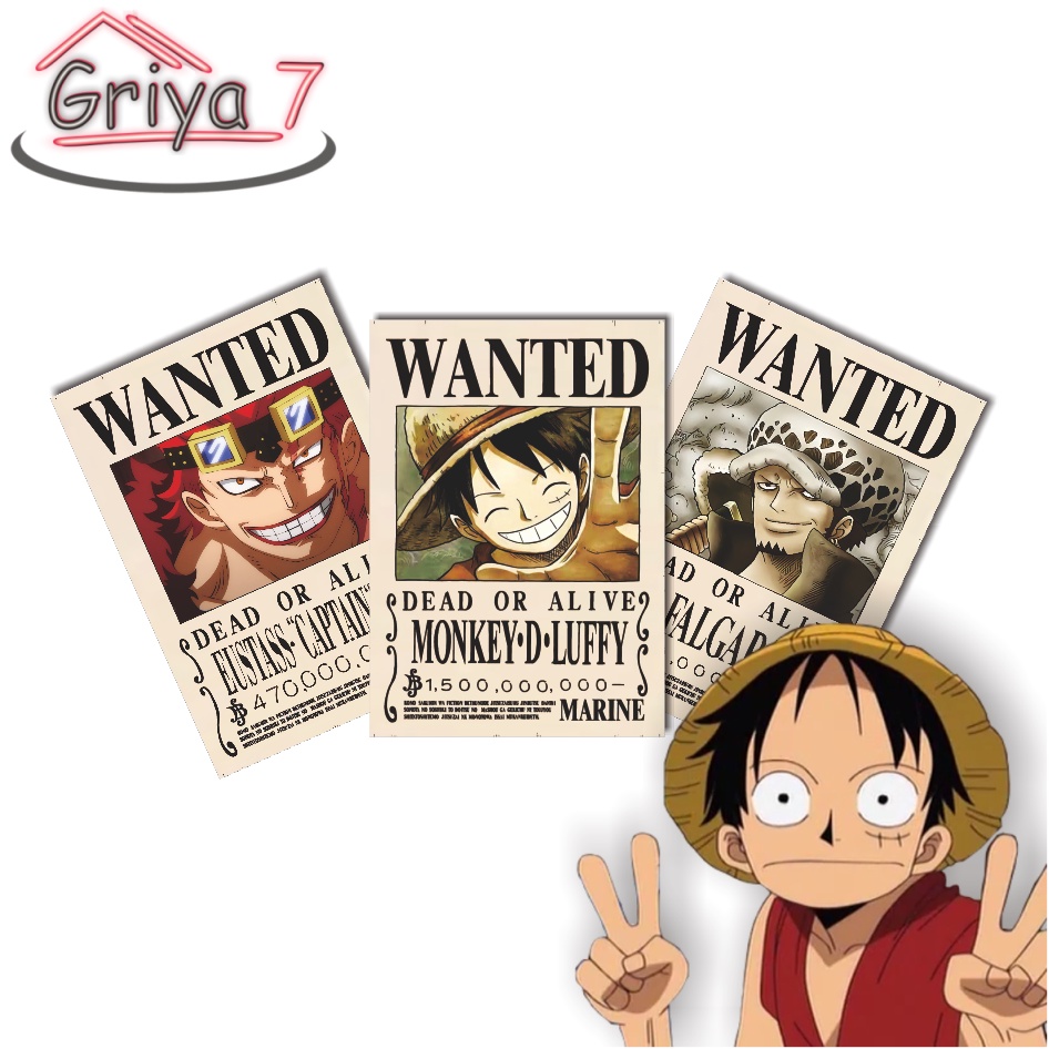 HIASAN DINDING BOUNTY ONE PIECE POSTER KAYU ANIME DEKORASI DINDING SABO ACE LUFFY KID LAW