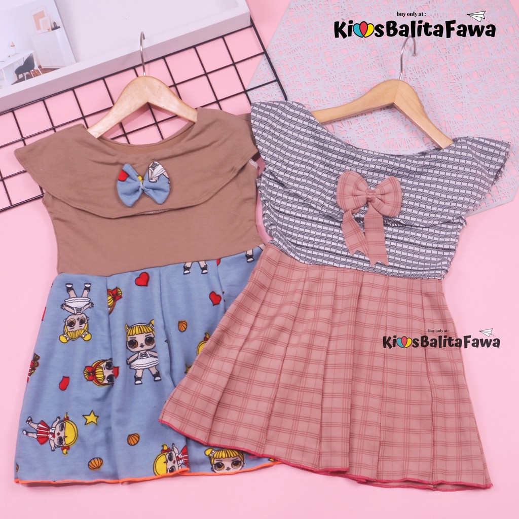 Dress Tiara uk 2-3 Tahun / Baju Dres Motif Anak Perempuan Murah Pakaian Harian Cewek Import