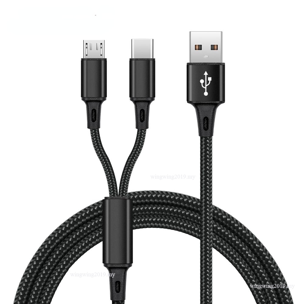 2 in 1 Kabel Charger Micro USB Tipe C Fast Charging Untuk Samsung Xiaomi Android Huawei