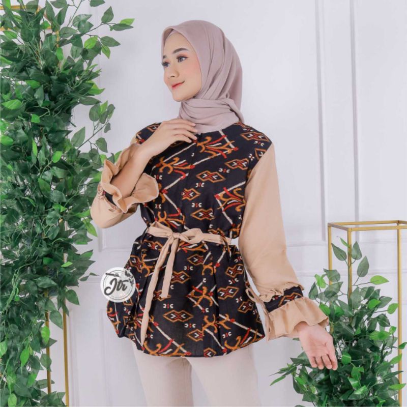 Atasan Batik Wanita Modern / Blouse Batik Kombinasi Mosscrepe Size M, L, XL ( ORIGINAL )