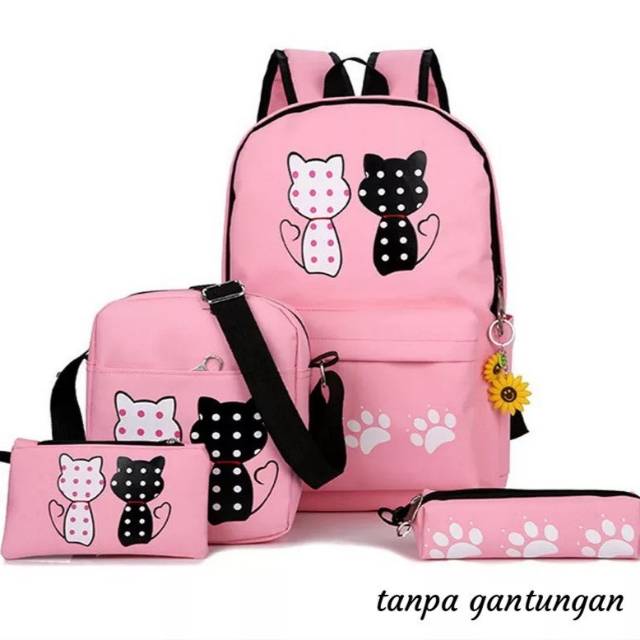 tas sekolah anak perempuan backpack ransel tas cewe motip kucing LQP37B