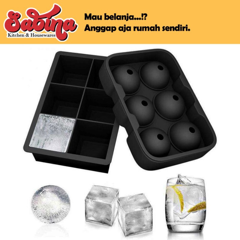 Cetakan Es Batu Silicon Winzwon Ice Cube Ball 2 PCS Bentuk Bulat Kotak