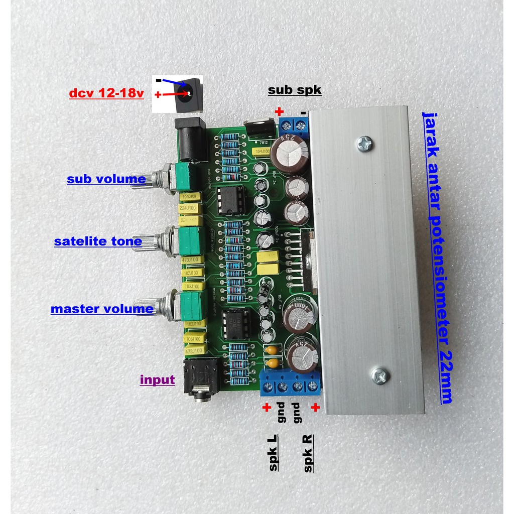 Modul 2.1 TDA7377 Power Amplifier 2x 15W Plus 2x JRC4558 Filter Subwoofer 30w