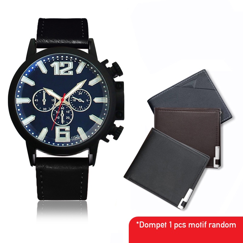 EN LIGNE - Jam Tangan Pria Set - Jam Tangan Gift - Jam Tangan Kado - Jam Tangan Dompet Set - Kado Ultah - Hampers-VARIANT 8A SA BLK