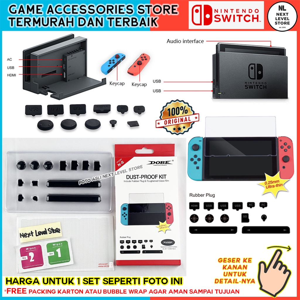 DOBE Dust Proof Kit Filter Mesh Jack Nintendo Switch Tempered Glass - Original