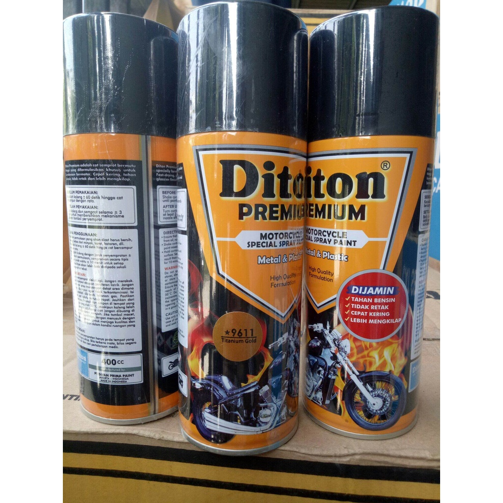 Pilok Diton premium Titanium Gold 9611 *9611 400cc pilox velg emas gold cat semprot tahan bensin cat semprot diton premium