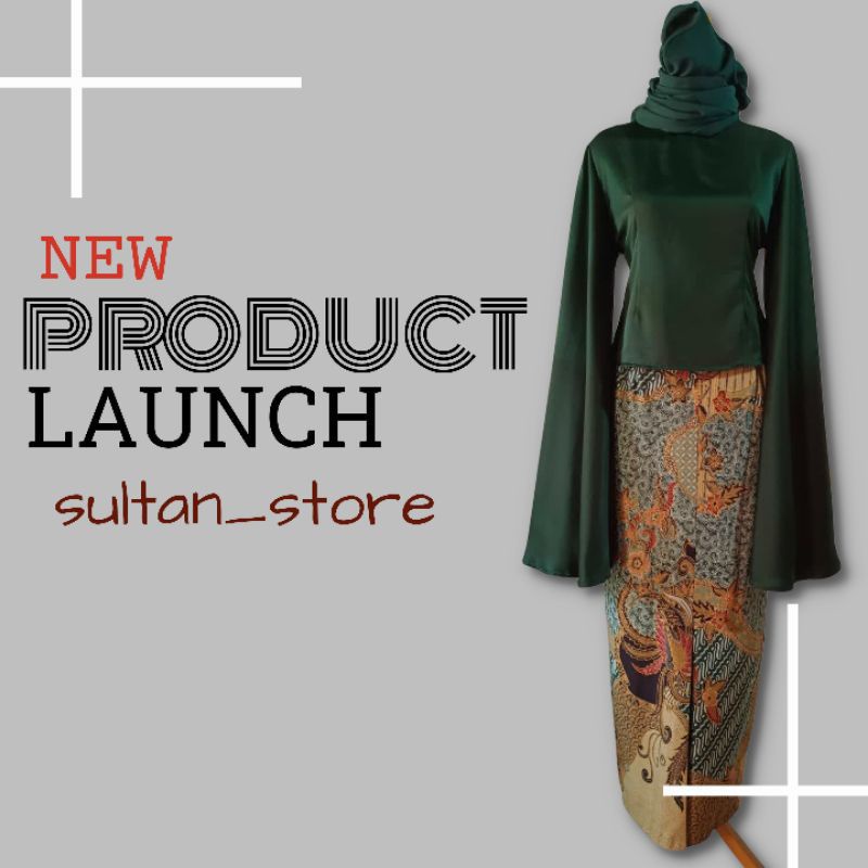 SET TUNIK MODERN HIJAU BOTOL & ROK BATIK PRIMIS