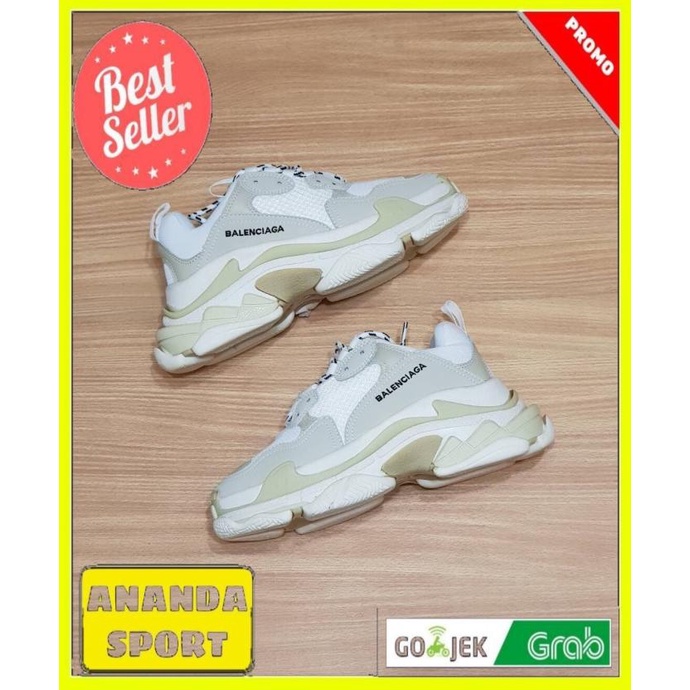 SEPATU BALENCIAGA TRIPLE S SNEAKER WANITA MADE IN ITALY beige white