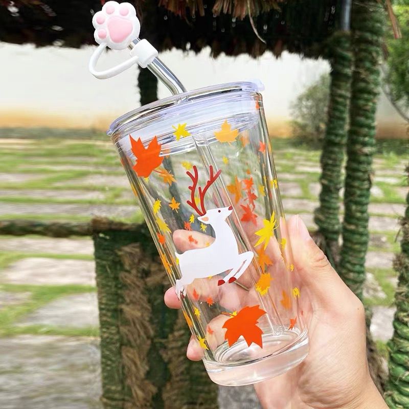 Perlengkapan minum Mug Gelas tumbler sedotan Milk Cup tumbler glass go green