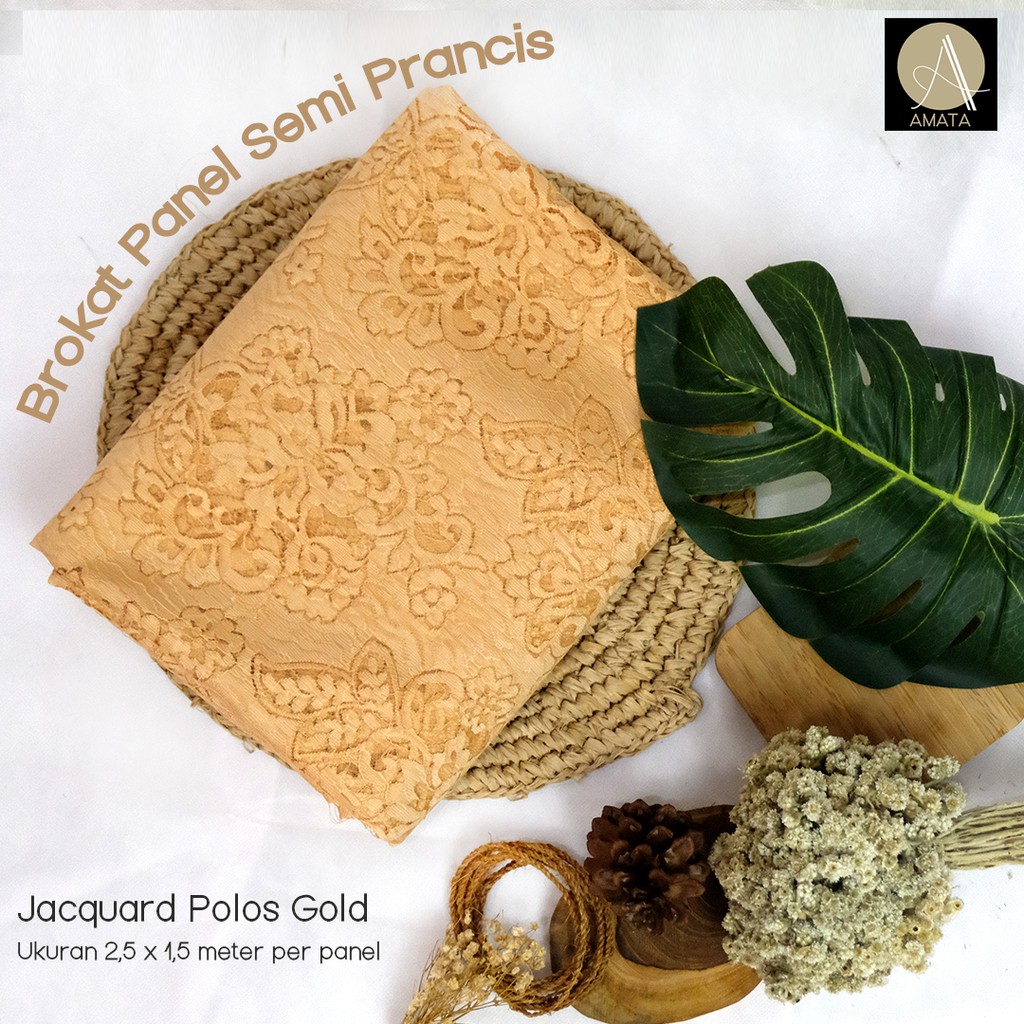 Kain Brokat Tile Semi Prancis Bahan Kebaya Jacquard Polos Gold